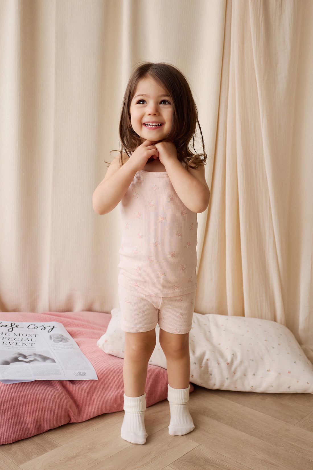 Organic Cotton Fine Rib Ari Singlet Pyjama Set - Simone Morganite Childrens Pyjama from Jamie Kay USA