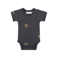 Organic Cotton Hudson Short Sleeve Bodysuit - Bobbie Bears Black Oyster Childrens Bodysuit from Jamie Kay USA