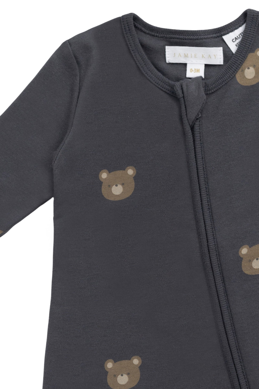 Organic Cotton Reese Zip Onepiece - Bobbie Bears Black Oyster Childrens Onepiece from Jamie Kay USA