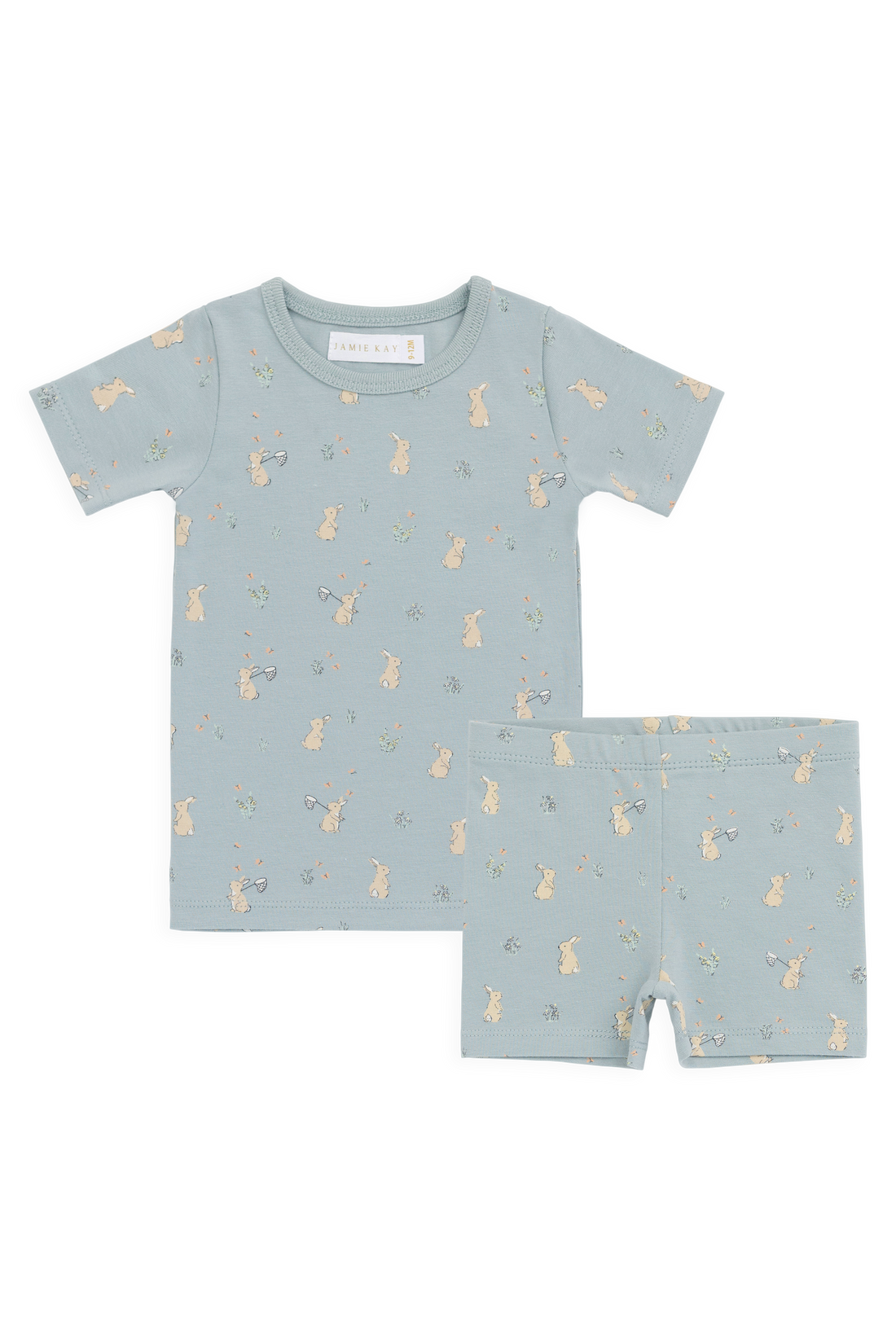 Organic Cotton Halston Short Sleeve Pyjama Set-Lapin Jardin Blue Childrens Pyjama from Jamie Kay USA