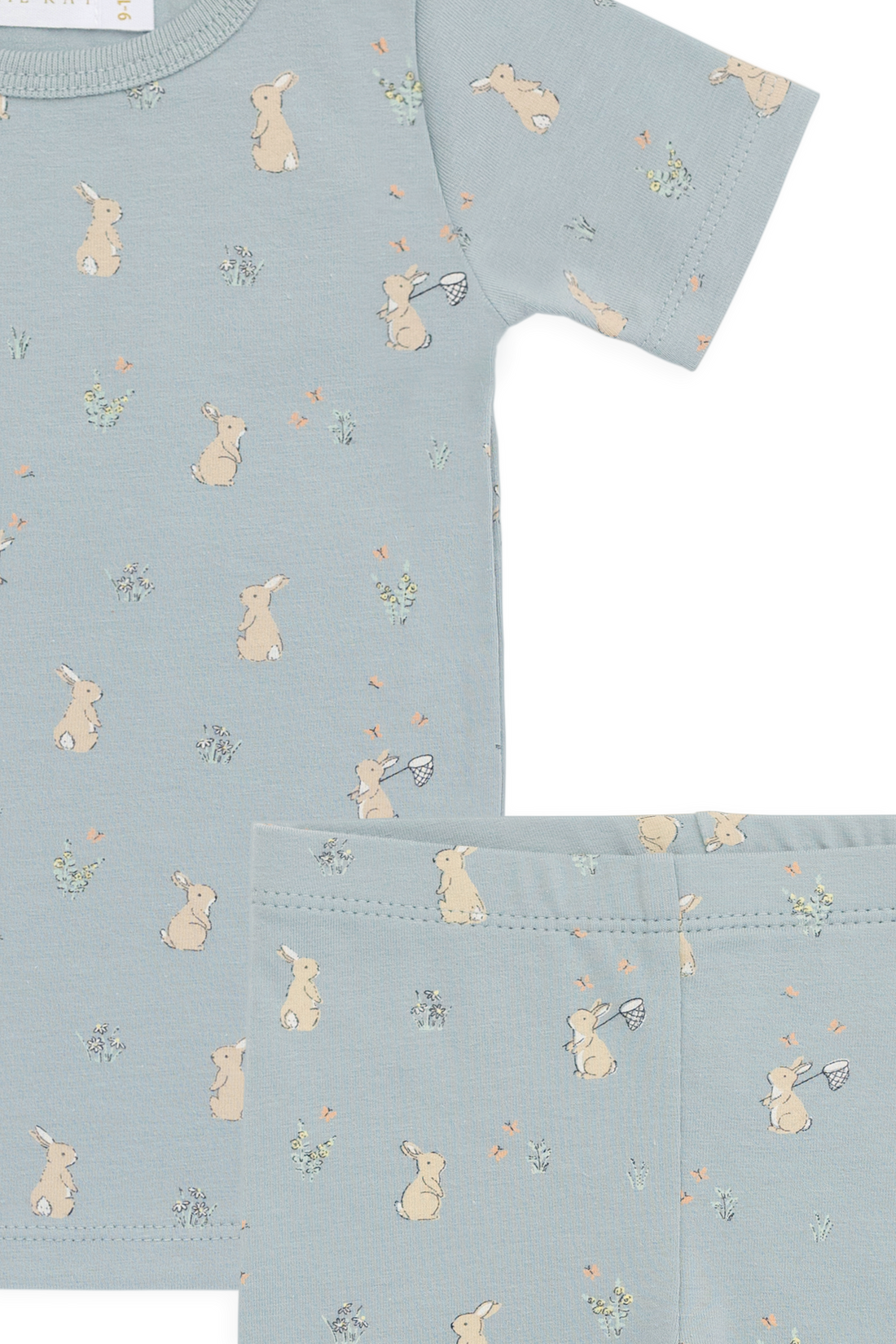 Organic Cotton Halston Short Sleeve Pyjama Set-Lapin Jardin Blue Childrens Pyjama from Jamie Kay USA