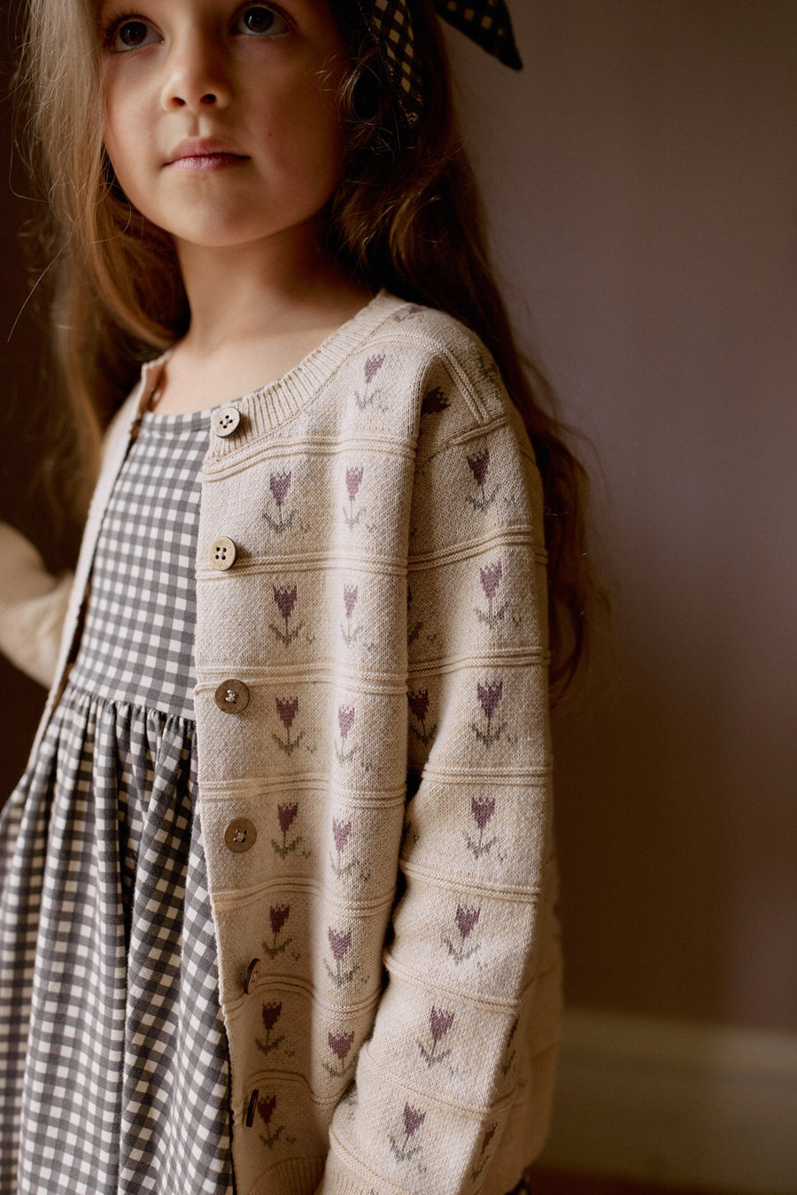 Penny Knitted Cardigan - Penny Flower Jacquard Childrens Cardigan from Jamie Kay USA