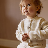 Melody Knitted Cardigan - Cherry Love Jacquard Egret Childrens Cardigan from Jamie Kay USA