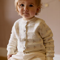 Melody Knitted Cardigan - Cherry Love Jacquard Egret Childrens Cardigan from Jamie Kay USA