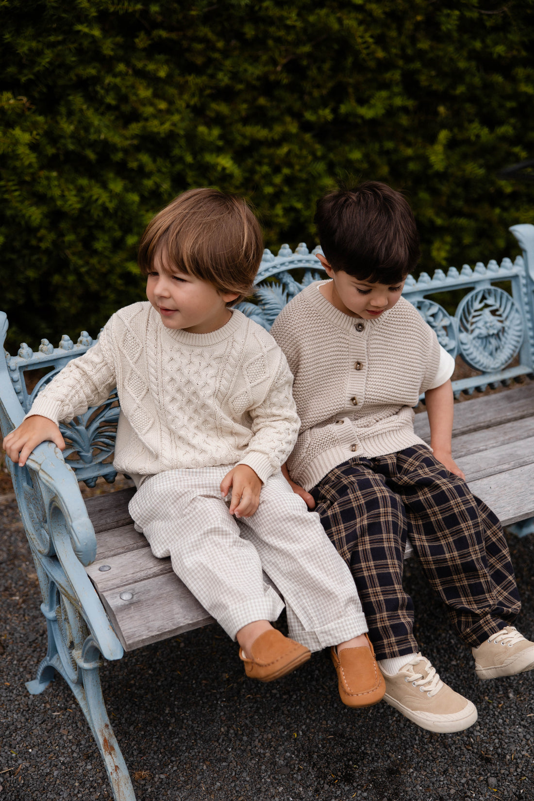 Organic Cotton Kenji Pant-Double Windowpane Check Pecan Childrens Pant from Jamie Kay USA
