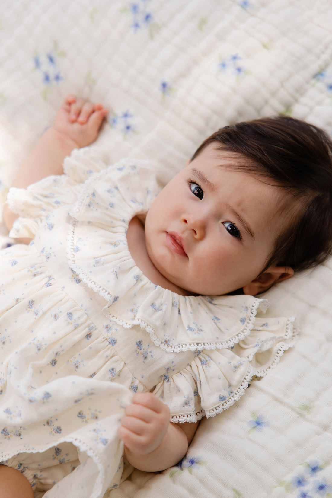 Organic Cotton Muslin Frannie Playsuit-Molly Blue Childrens Onepiece from Jamie Kay USA