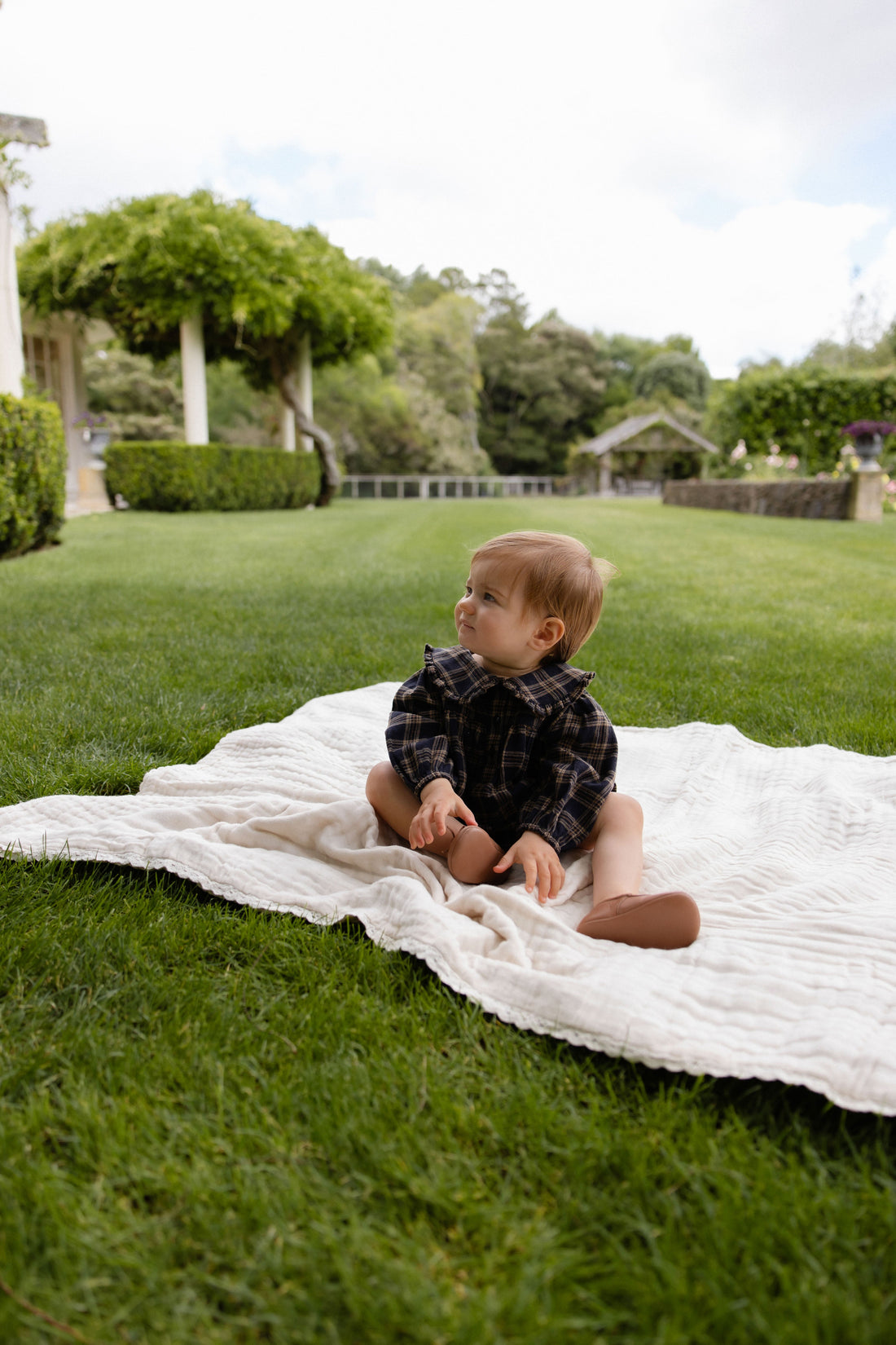 Organic Cotton Elowen Playsuit - Woodland Check Childrens Playsuit from Jamie Kay USA