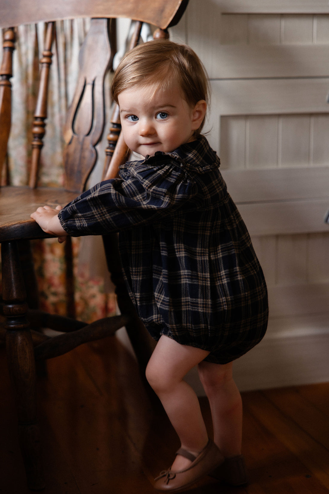 Organic Cotton Elowen Playsuit - Woodland Check Childrens Playsuit from Jamie Kay USA