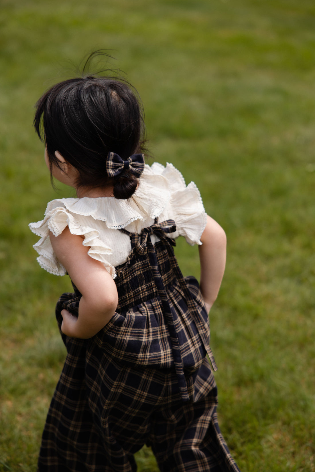 Organic Cotton Arabella Jumpsuit - Woodland Check Childrens Jumpsuit from Jamie Kay USA