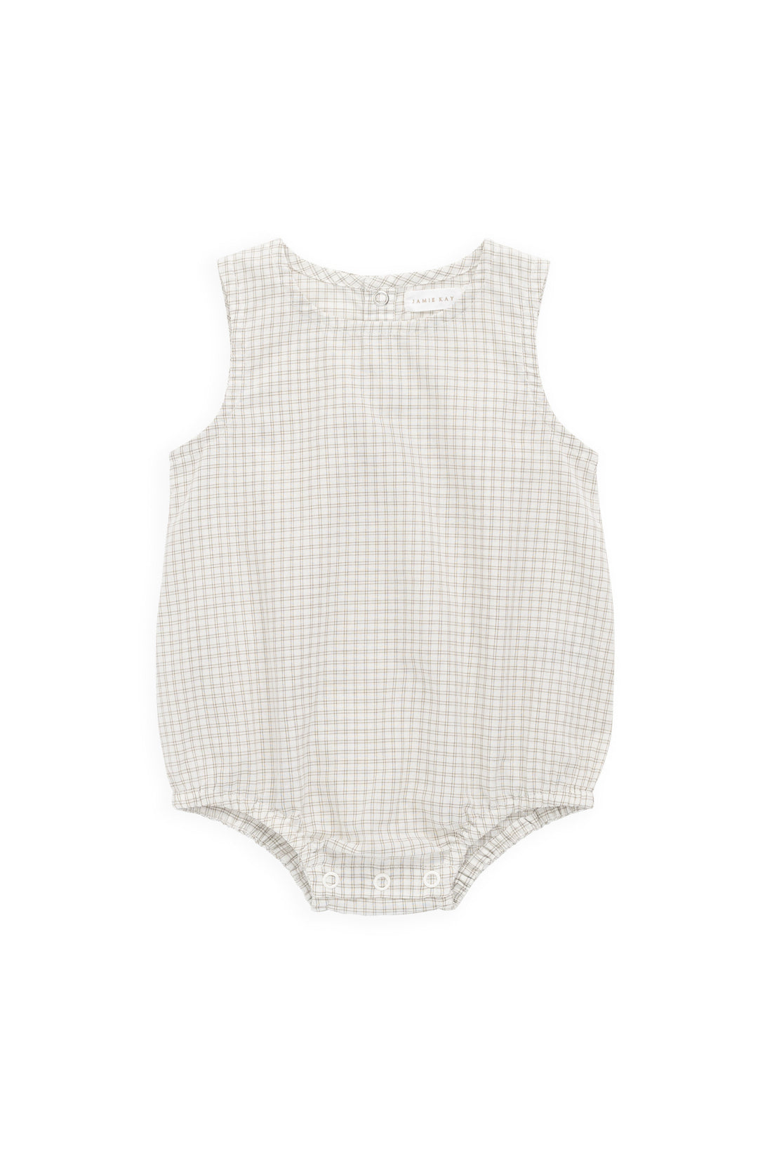 Organic Cotton Bentley Playsuit-Double Windowpane Check Pecan Childrens Playsuit from Jamie Kay USA