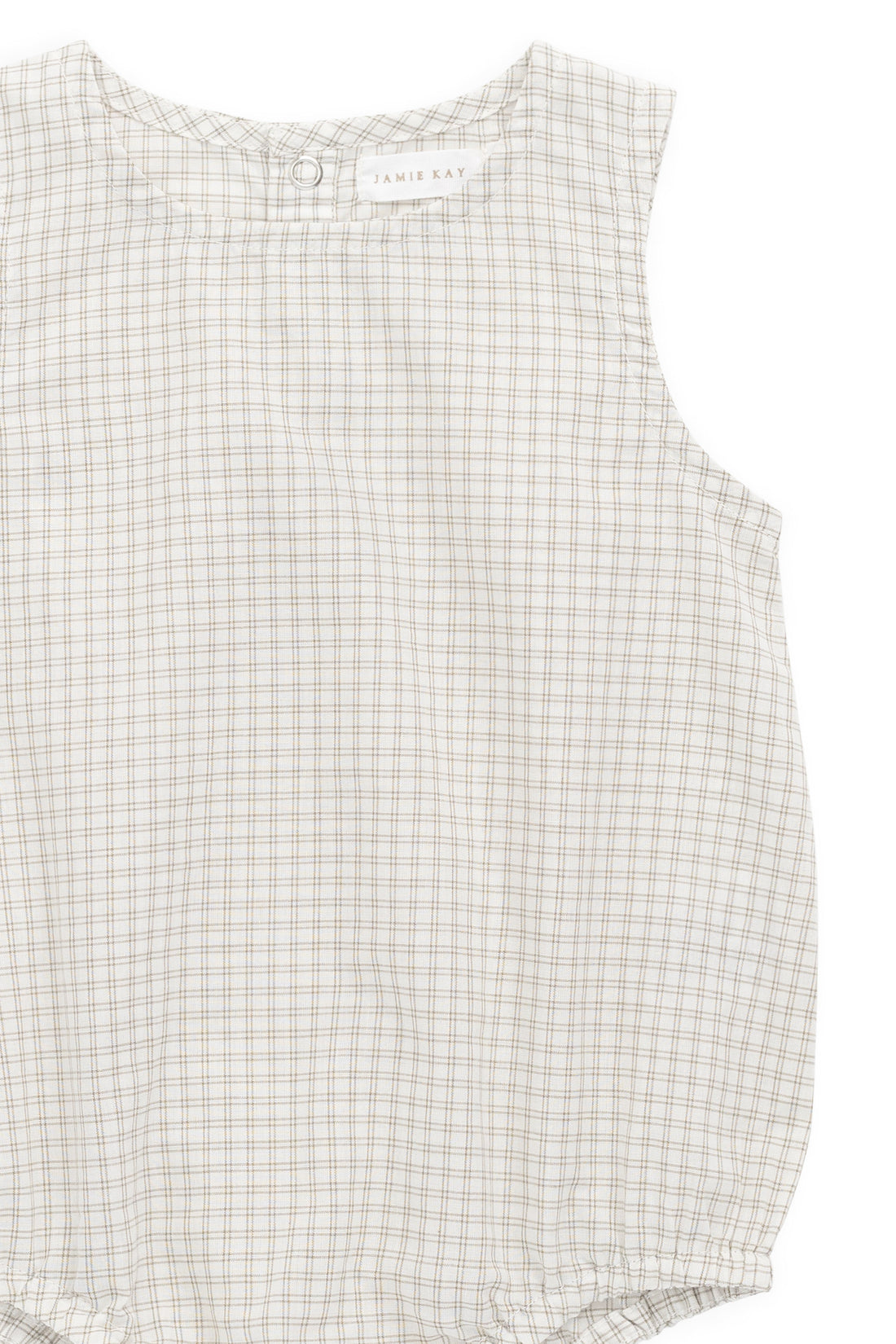 Organic Cotton Bentley Playsuit-Double Windowpane Check Pecan Childrens Playsuit from Jamie Kay USA