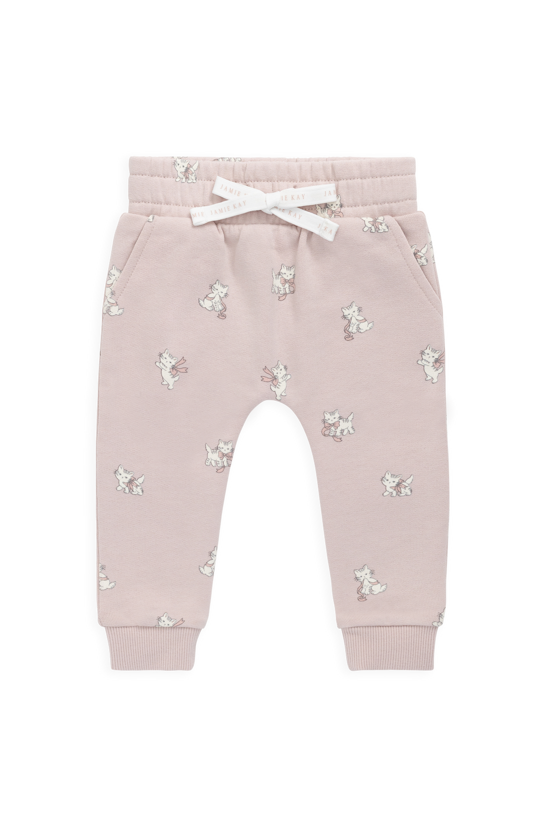 Organic Cotton Morgan Track Pant-Bow Kitties Mauve Childrens Pant from Jamie Kay USA