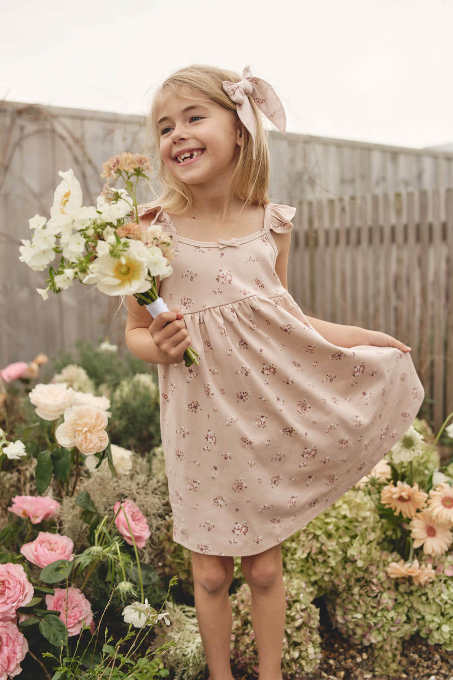 Organic Cotton Gracelyn Dress - Petite Fleur Soft Peony Childrens Dress from Jamie Kay USA