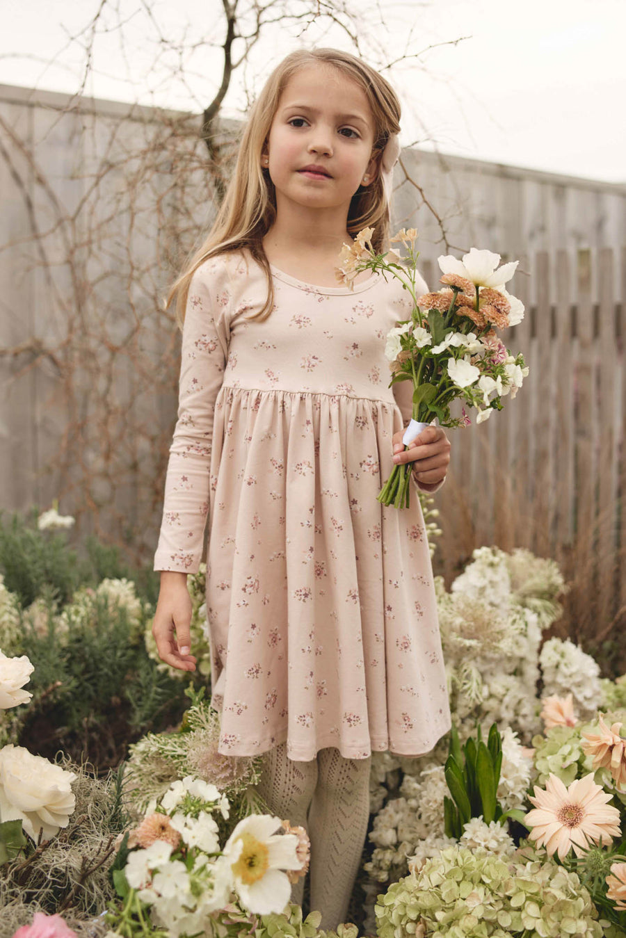 Organic Cotton Tallulah Dress - Petite Fleur Soft Peony Childrens Dress from Jamie Kay USA