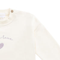 Organic Cotton Bobbie Sweatshirt - Parchment Little Love Violet Childrens Top from Jamie Kay USA