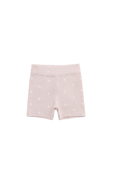 Organic Cotton Everyday Bike Short - Petite Heart Old Rose Childrens Short from Jamie Kay USA