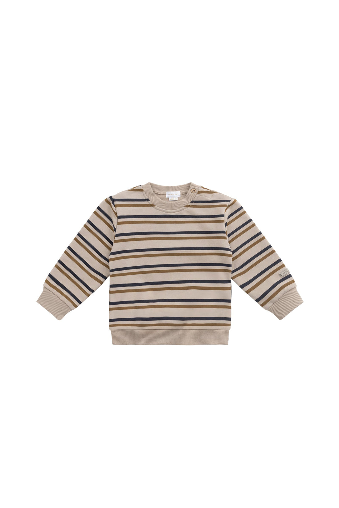 Organic Cotton Jalen Oversized Jumper - Raynor Stripe Pale Khaki Childrens Top from Jamie Kay USA