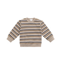 Organic Cotton Jalen Oversized Jumper - Raynor Stripe Pale Khaki Childrens Top from Jamie Kay USA