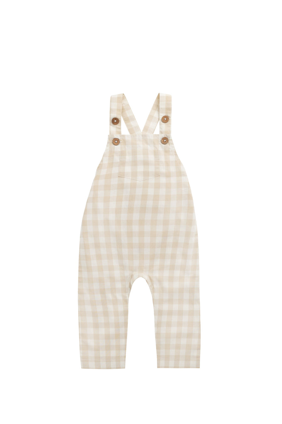 Organic Cotton Kingston Overall - Gingham Pale Khaki Childrens Overall from Jamie Kay USA