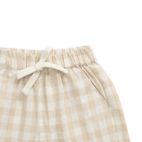 Organic Cotton Louis Short - Gingham Pale Khaki Childrens Short from Jamie Kay USA