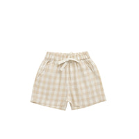 Organic Cotton Louis Short - Gingham Pale Khaki Childrens Short from Jamie Kay USA