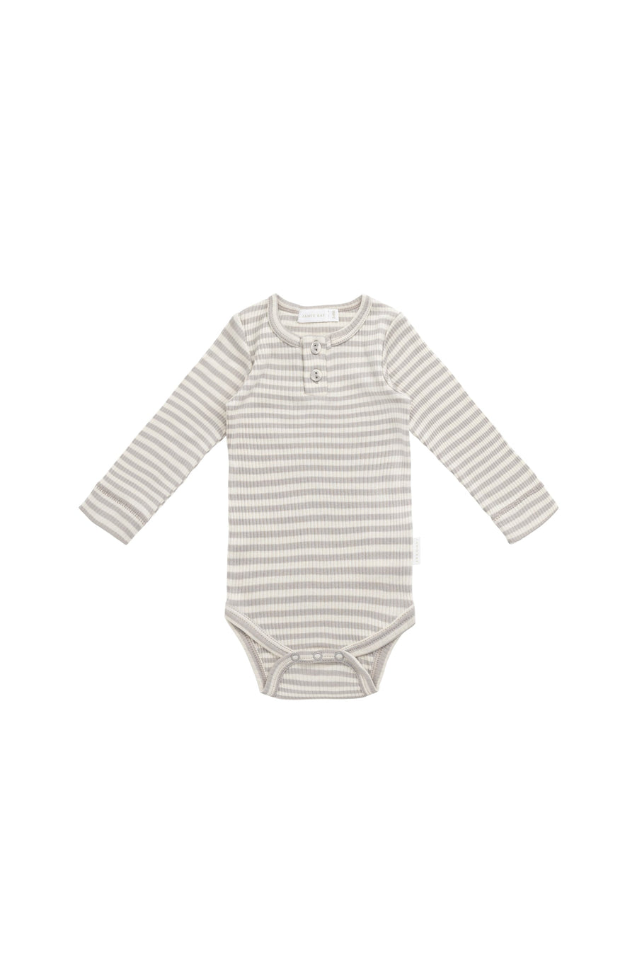 Organic Cotton Modal Long Sleeve Bodysuit - Narrow Stripe Gazelle/Oat Childrens Bodysuit from Jamie Kay USA