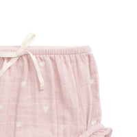 Organic Cotton Muslin Frill Bloomer - Petite Heart Old Rose Childrens Bloomer from Jamie Kay USA