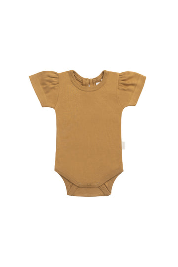 Organic Cotton Cap Sleeve Bodysuit - Golden Childrens Bodysuit from Jamie Kay NZ