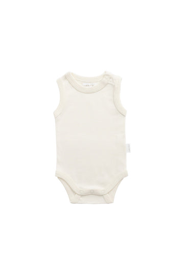 Organic Cotton Marlo Sleeveless Bodysuit - Buttermilk Childrens Bodysuit from Jamie Kay USA