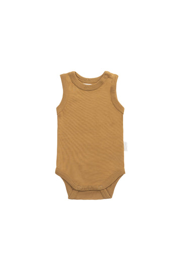 Organic Cotton Marlo Sleeveless Bodysuit - Golden Childrens Bodysuit from Jamie Kay USA