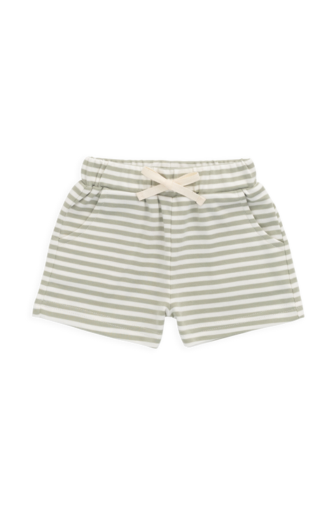 Pima Cotton Wesley Short - Narrow Stripe Lichen / Cloud – Jamie