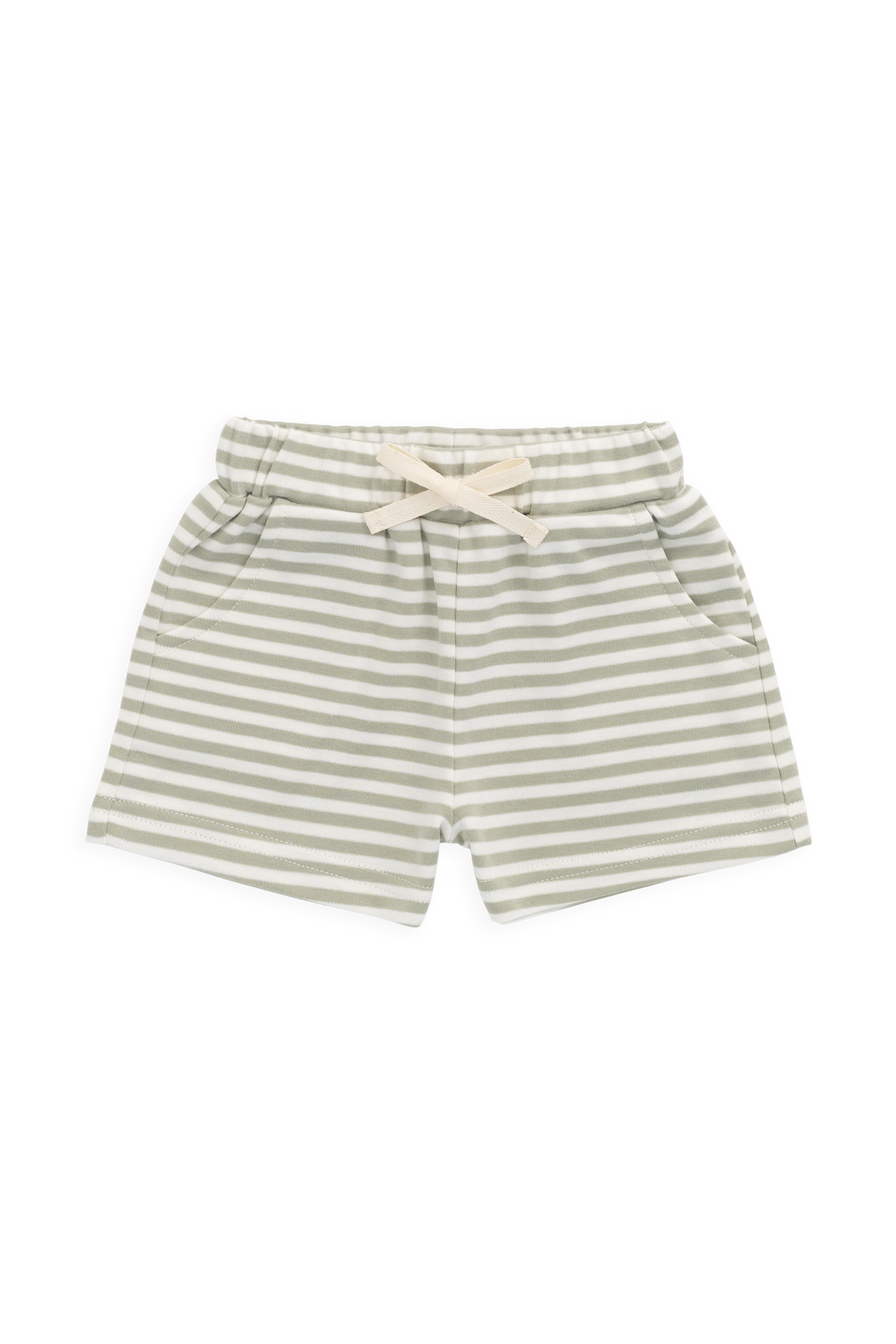 Pima Cotton Wesley Short - Narrow Stripe Lichen / Cloud Childrens Short from Jamie Kay USA