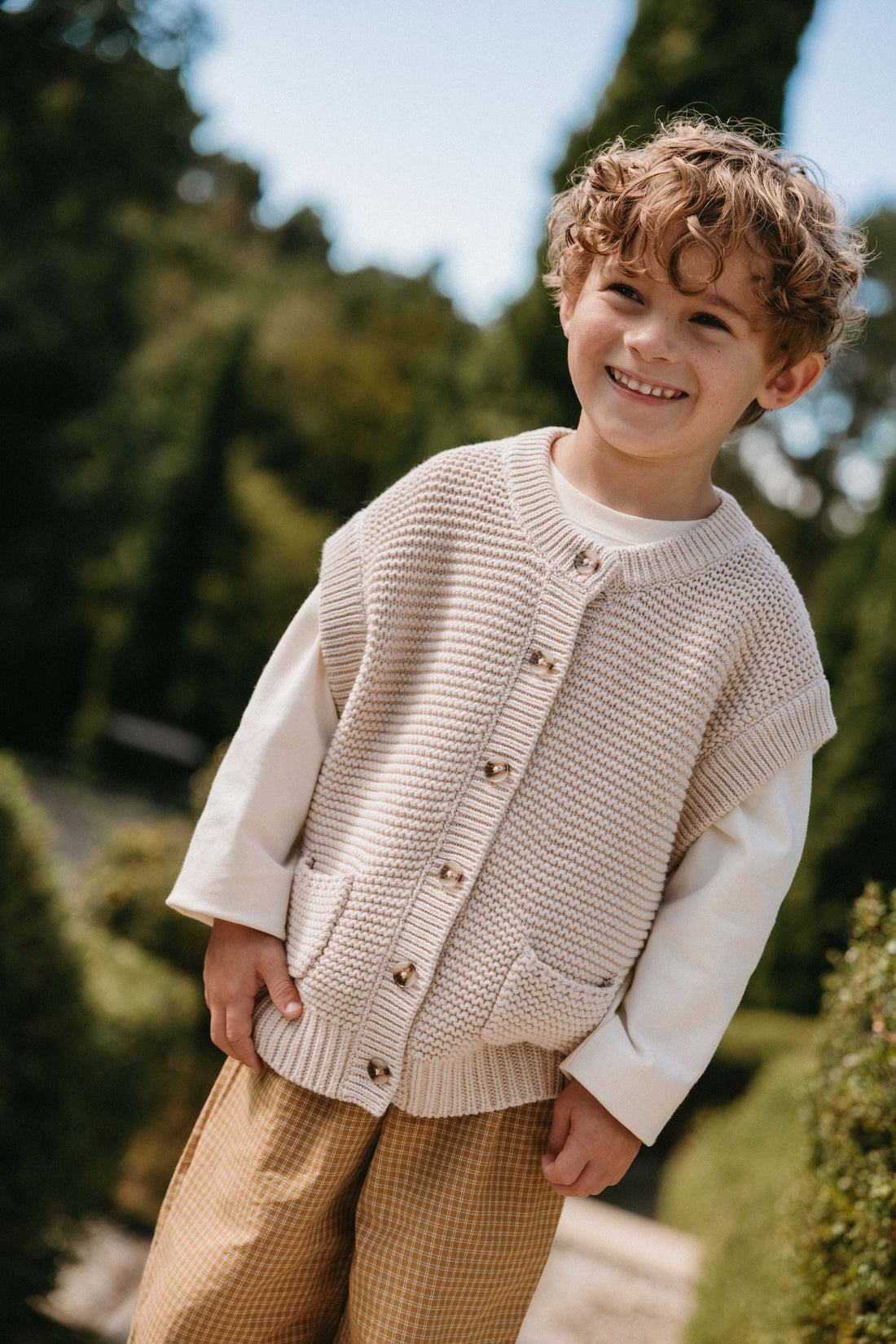 Organic Cotton Kenji Pant - Windowpane Check Buckwheat Childrens Pant from Jamie Kay USA