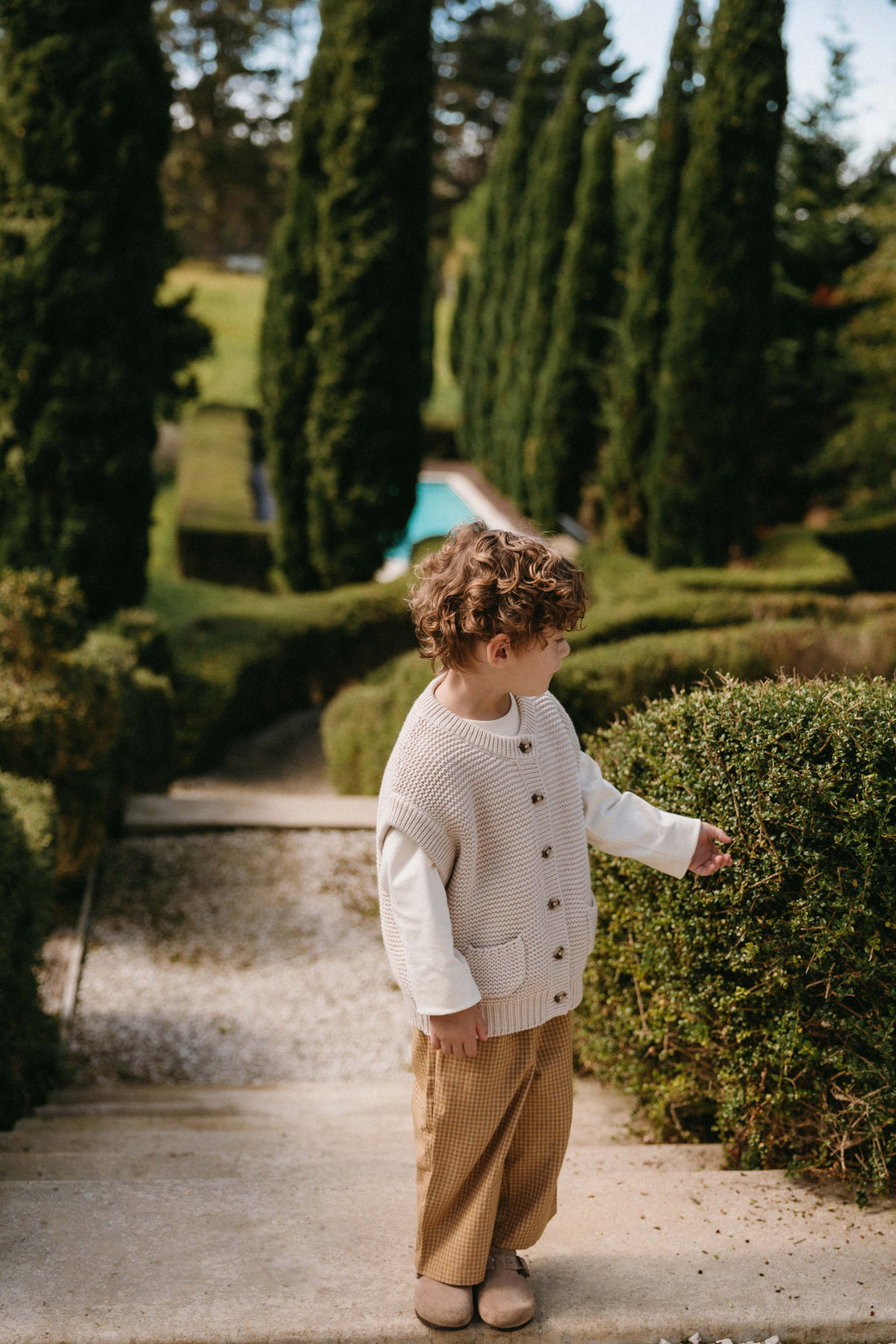Organic Cotton Kenji Pant - Windowpane Check Buckwheat Childrens Pant from Jamie Kay USA