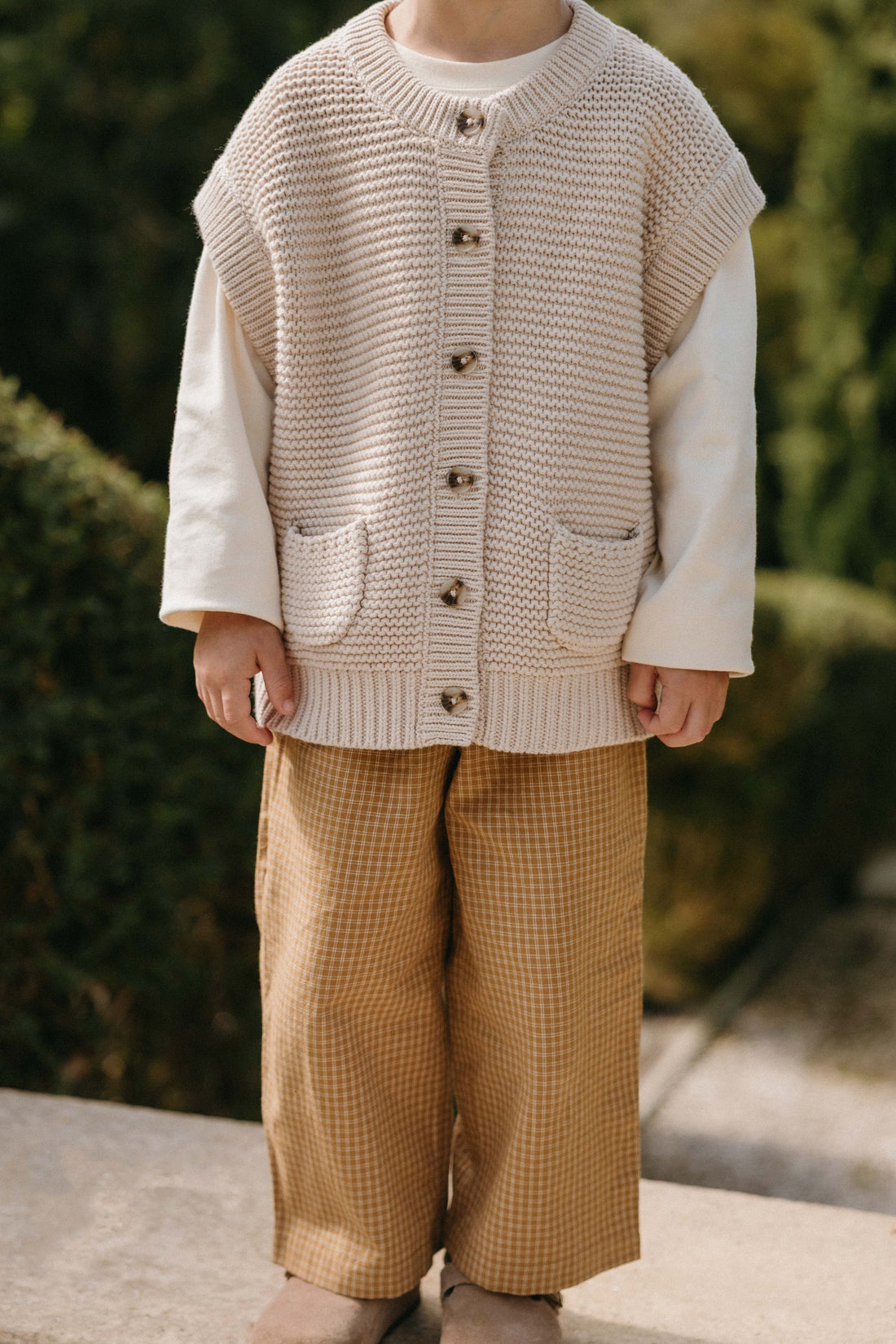 Organic Cotton Kenji Pant - Windowpane Check Buckwheat Childrens Pant from Jamie Kay USA