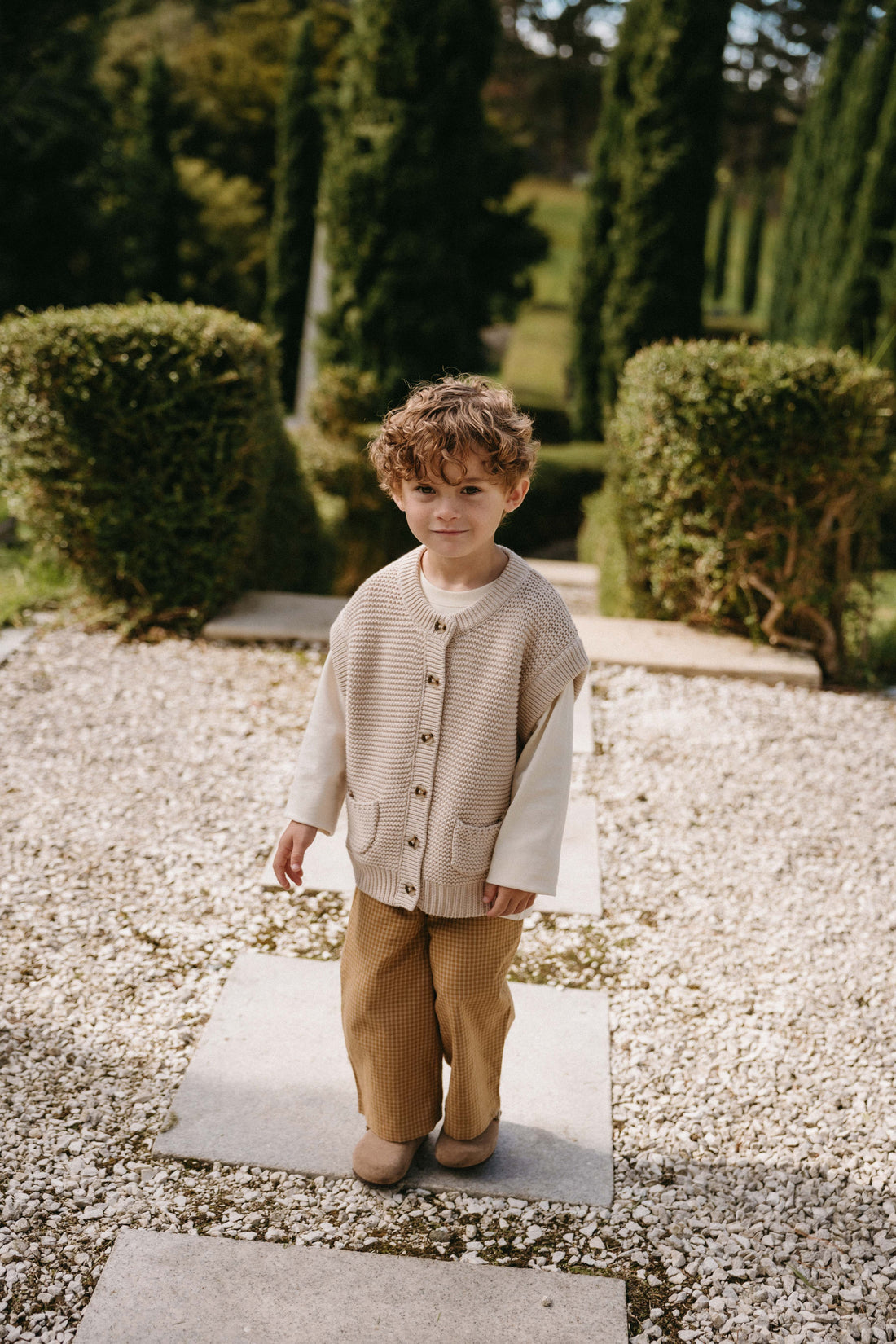 Organic Cotton Kenji Pant - Windowpane Check Buckwheat Childrens Pant from Jamie Kay USA