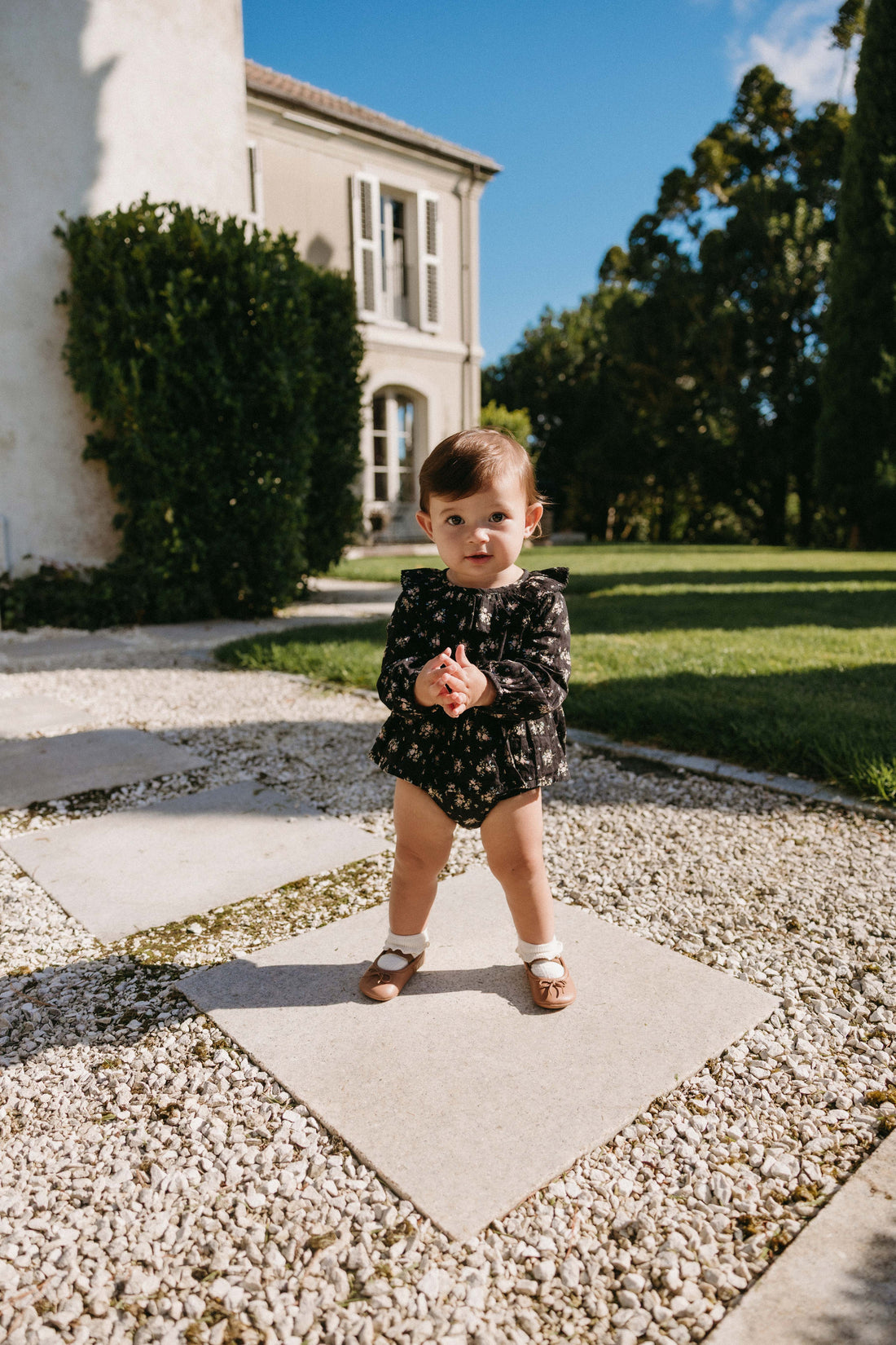 Organic Cotton Caroline Playsuit - Cassie Caviar Childrens Playsuit from Jamie Kay USA