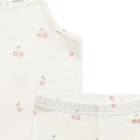 Bamboo Ari Singlet Pyjama Set - Cherry Love Parchment Childrens Pyjama from Jamie Kay USA