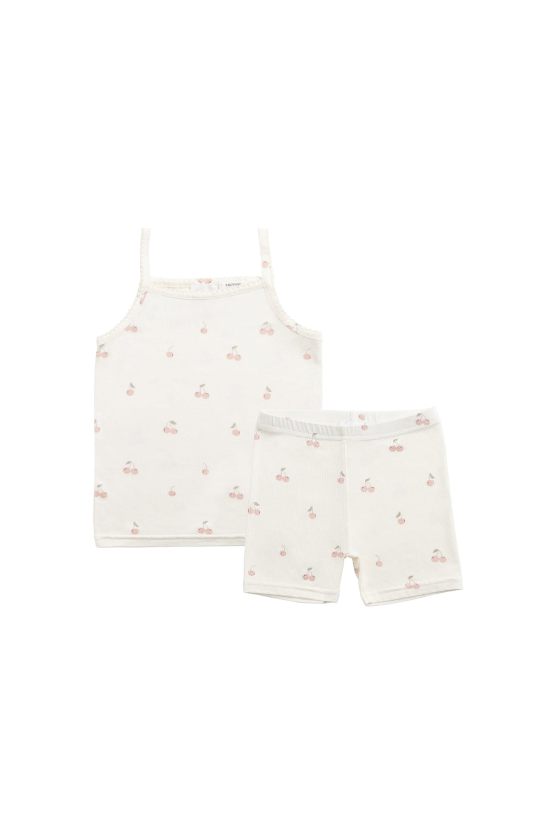 Bamboo Ari Singlet Pyjama Set - Cherry Love Parchment Childrens Pyjama from Jamie Kay USA