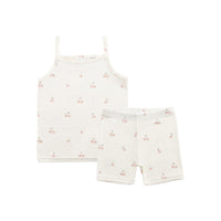 Bamboo Ari Singlet Pyjama Set - Cherry Love Parchment Childrens Pyjama from Jamie Kay USA