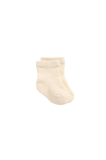 Bow Pointelle Ankle Socks - Macadamia Childrens Sock from Jamie Kay USA