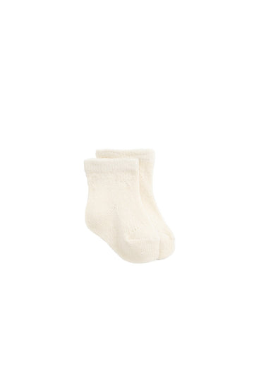 Bow Pointelle Ankle Socks - Milk Childrens Sock from Jamie Kay USA