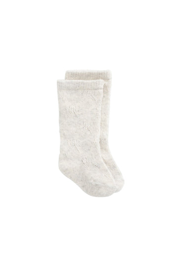 Bow Pointelle Knee High Sock - Light Oatmeal Marle Childrens Sock from Jamie Kay USA