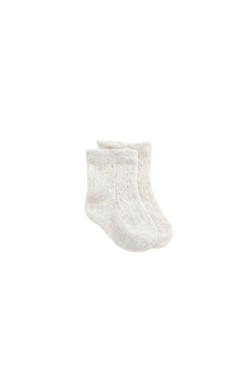 Emily Pointelle Ankle Sock - Light Oatmeal Marle Childrens Sock from Jamie Kay USA