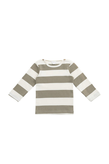 Matteo Pima Cotton Long Sleeve Top - Broad Stripe Cloud/Twig Childrens Top from Jamie Kay USA