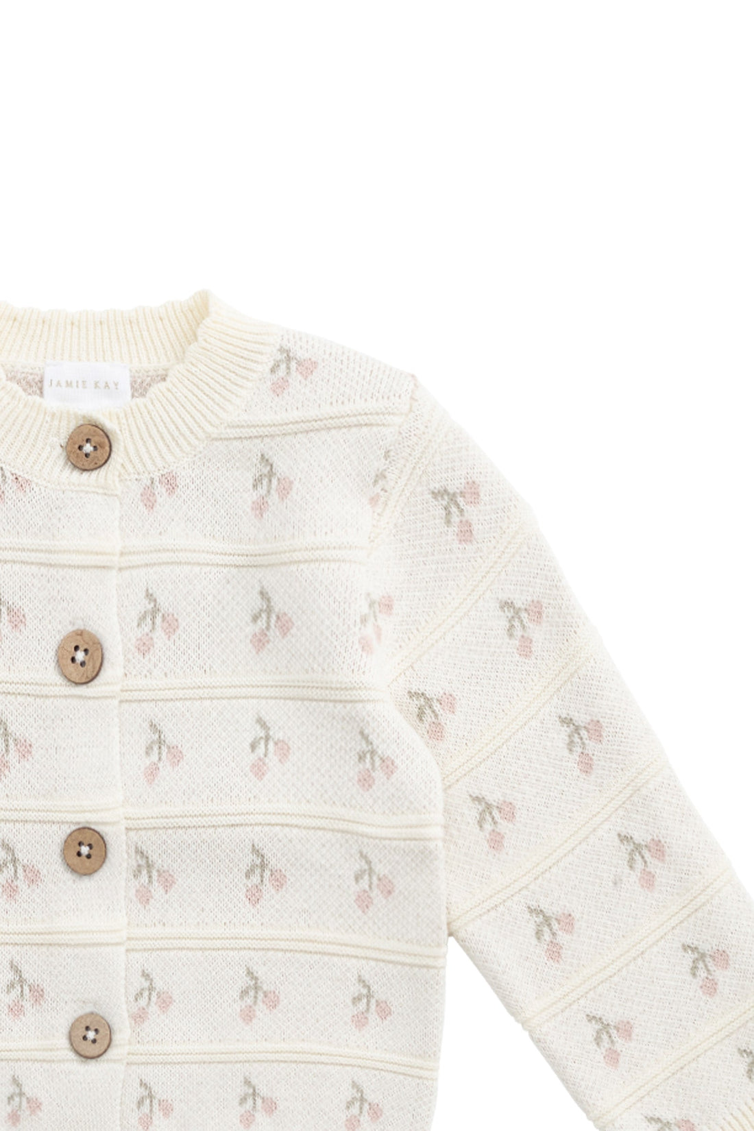 Melody Knitted Cardigan - Cherry Love Jacquard Egret Childrens Cardigan from Jamie Kay USA