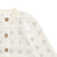 Melody Knitted Cardigan - Cherry Love Jacquard Egret Childrens Cardigan from Jamie Kay USA