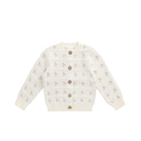 Melody Knitted Cardigan - Cherry Love Jacquard Egret Childrens Cardigan from Jamie Kay USA