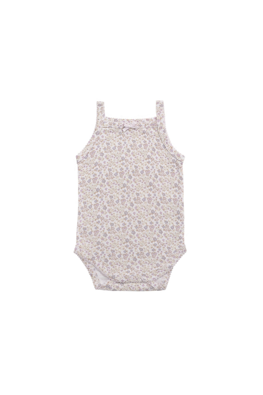 Organic Cotton Bridget Singlet Bodysuit - Amber Floral Lilac Ash Childrens Singlet Bodysuit from Jamie Kay USA