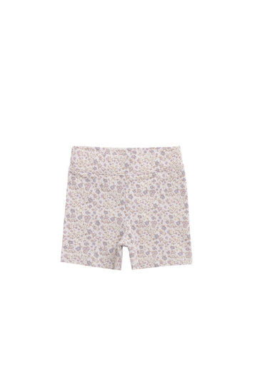 Organic Cotton Everyday Bike Short - Amber Floral Lilac Ash Childrens Short from Jamie Kay USA